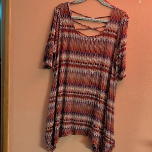 Chelsea & Theodore Orange, Blue & White Patterned Midi Dress